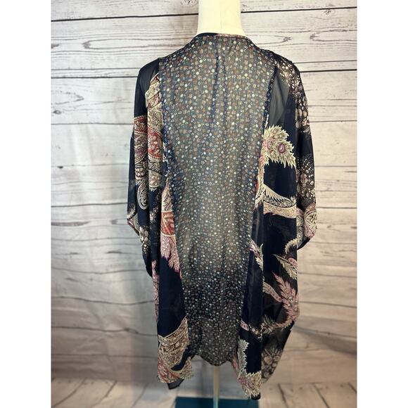 Mixed Floral Paisley Print Kimono Pink Blue Green Size 0/1Boho Lightweight Layer - Picture 3 of 7
